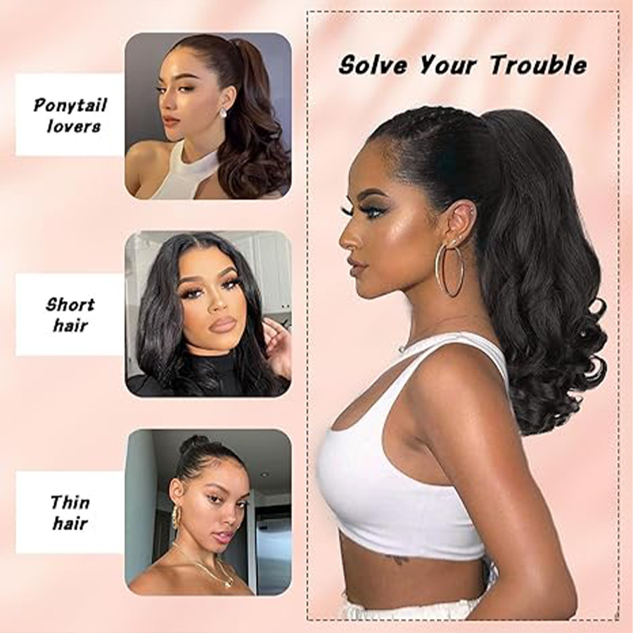 Natural Wig Drawstring Slightly Curly Ponytail