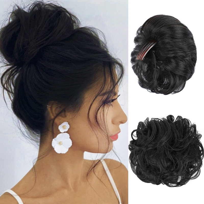 Women's Fluffy Curly Hair Comb Drawstring Bud Wig
