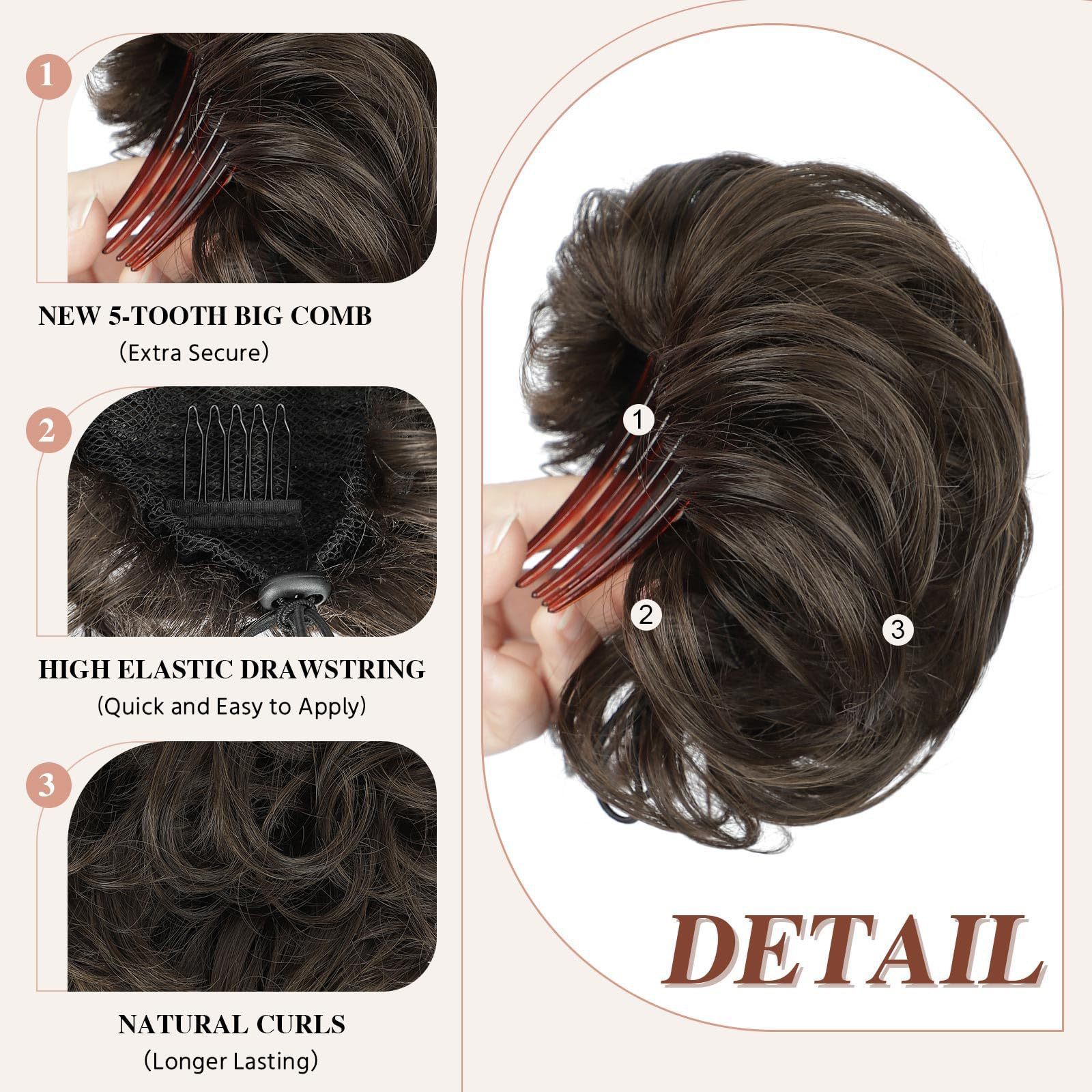 Women's Fluffy Curly Hair Comb Drawstring Bud Wig