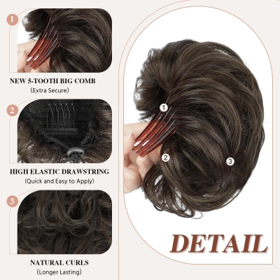 Women's Fluffy Curly Hair Comb Drawstring Bud Wig 02