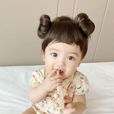 Baby Girl Fake Bangs Headband with Buds 02
