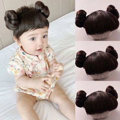 Baby Girl Fake Bangs Headband with Buds 01