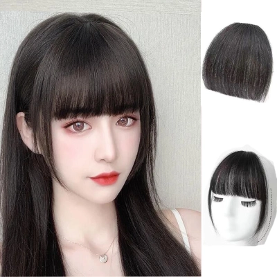 Natural High-temperature Silk Wig with Sideburns and Bangs 01