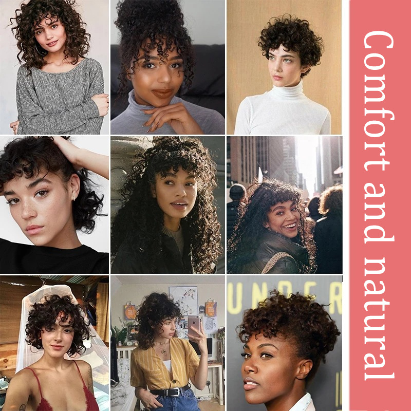 Wool Curly Bangs Natural Simulated Curly and Fluffy Hair Extensions