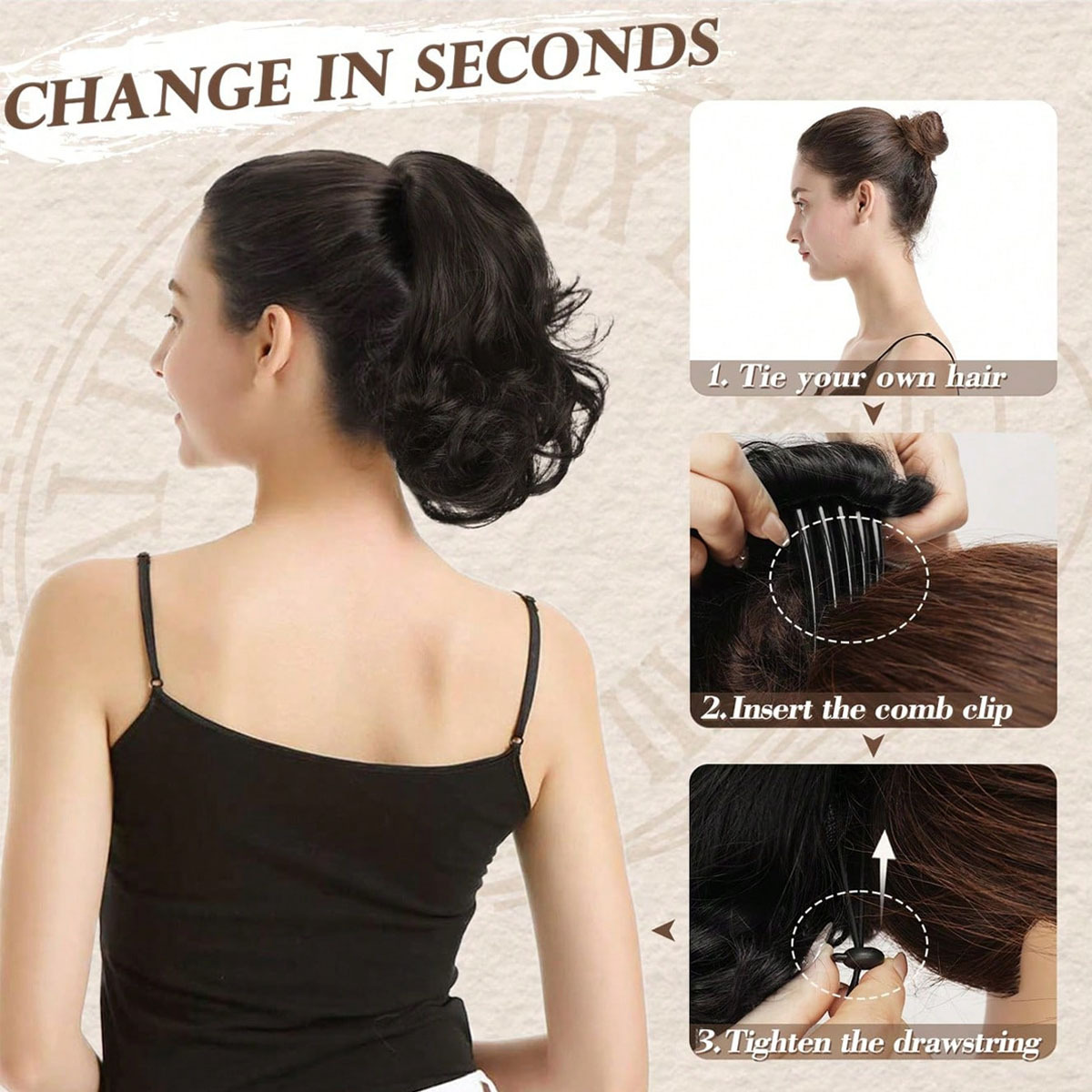 Fluffy Drawstring Natural Simulated Chemical Fiber Synthetic Hair Extensions