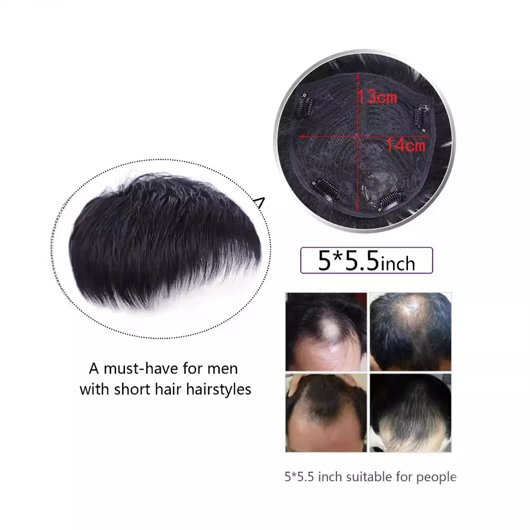 Invisible Natural Simulated Short Hair on Top of Men's Head