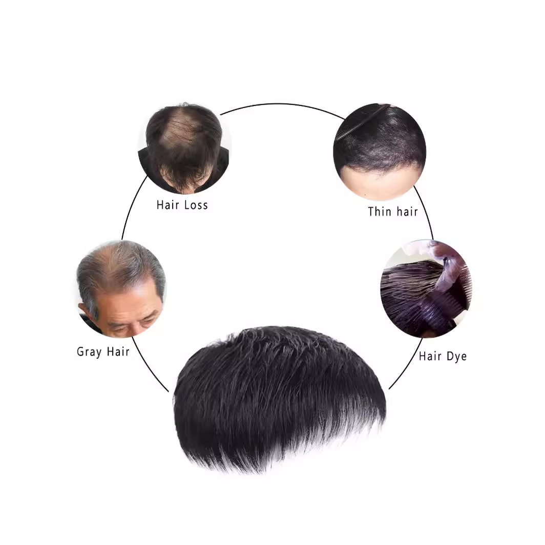 Invisible Natural Simulated Short Hair on Top of Men's Head