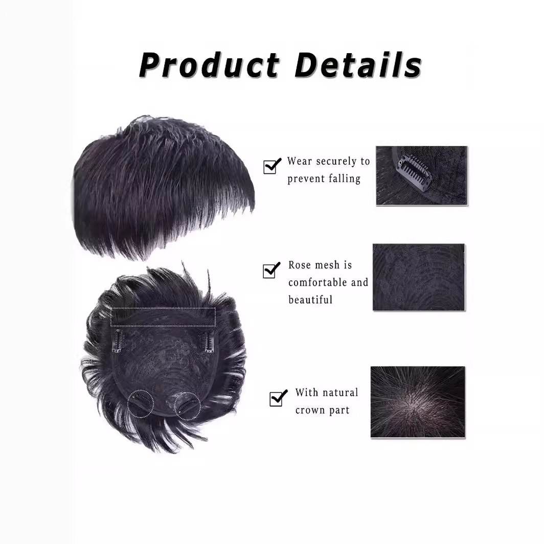 Invisible Natural Simulated Short Hair on Top of Men's Head