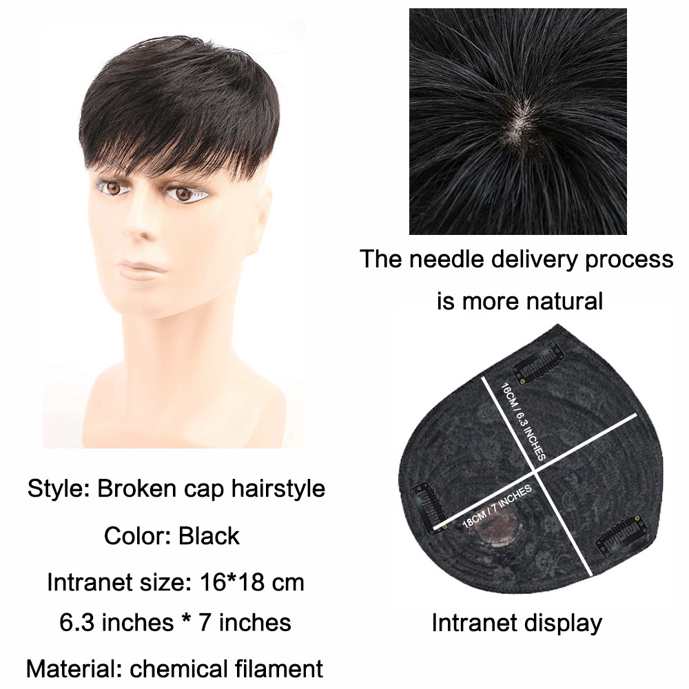 Invisible Natural Simulated Short Hair on Top of Men's Head