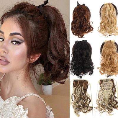 Short Pear Blossom Curly Ponytail Strapped Artificial Hair 01
