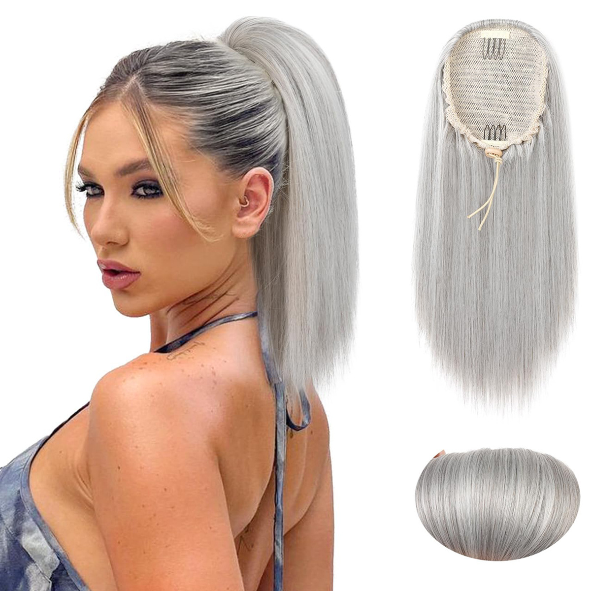 Fluffy Straight Natural Simulated Ponytail Wig