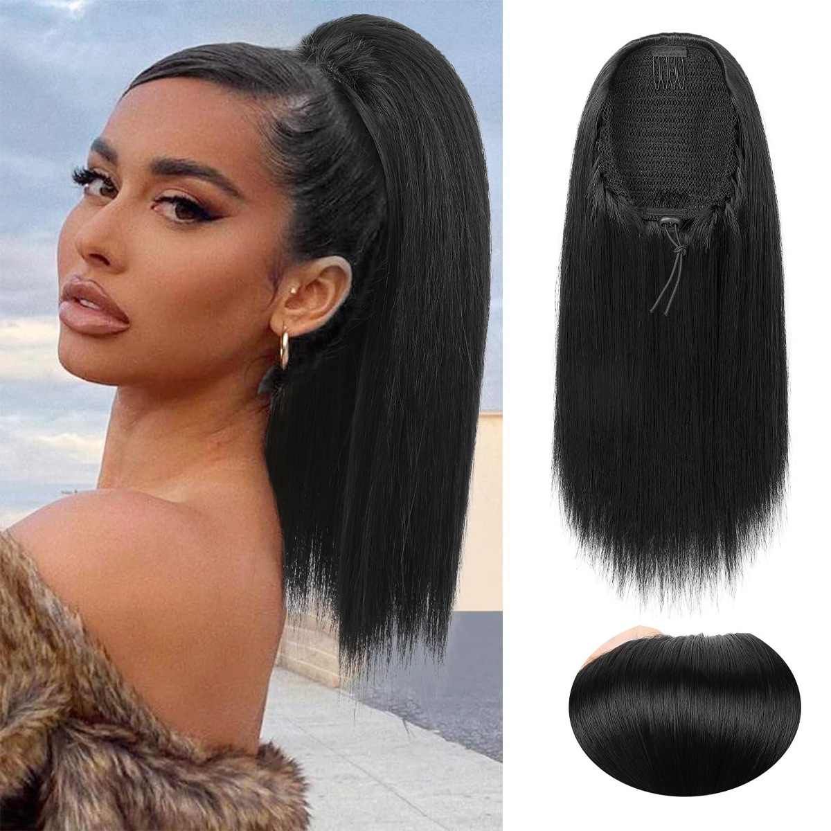 Fluffy Straight Natural Simulated Ponytail Wig
