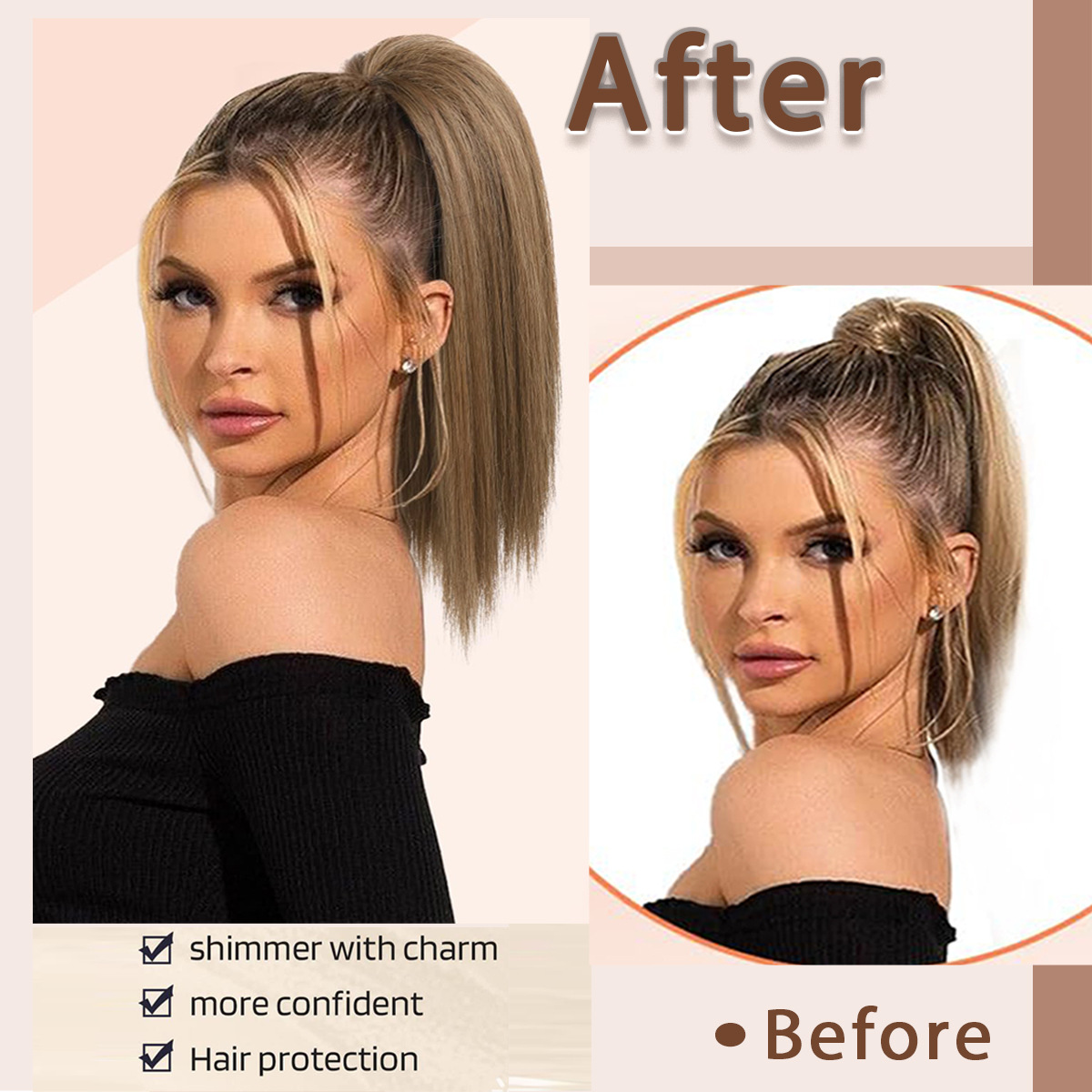 Fluffy Straight Natural Simulated Ponytail Wig