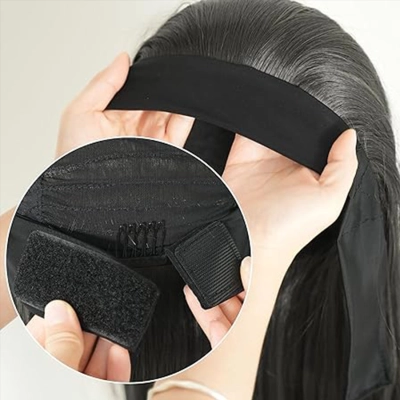 Wig Ladies Long Straight Hair Black Headband 02