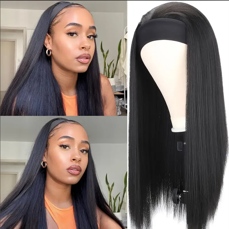 Wig Ladies Long Straight Hair Black Headband