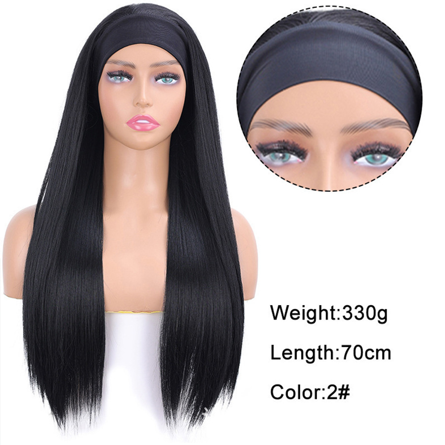 Wig Ladies Long Straight Hair Black Headband