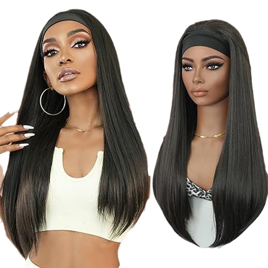 Wig Ladies Long Straight Hair Black Headband