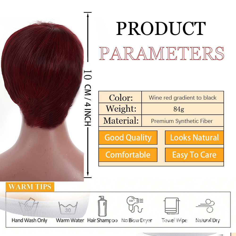 Wig Women's Headband Parted Burgundy Short Hair with Bangs