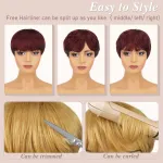Wig Women's Headband Parted Burgundy Short Hair with Bangs