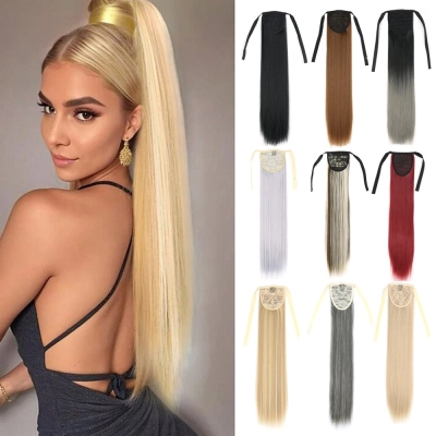 Chemical Fiber Gradient Color Female Long Straight Hair Ponytail 01