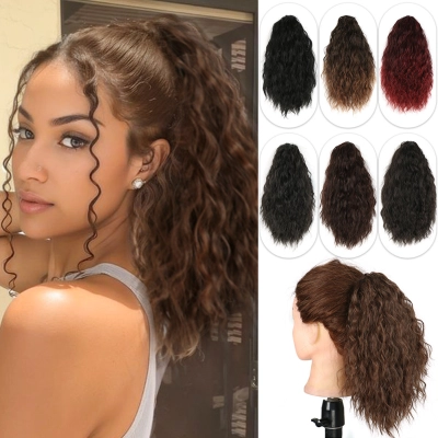 Corn Perm Ponytail Wig Fluffy Women's Drawstring Hair Bag 01