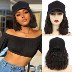 Fashionable Peaked Cap Shoulder Length Egg Roll Wig