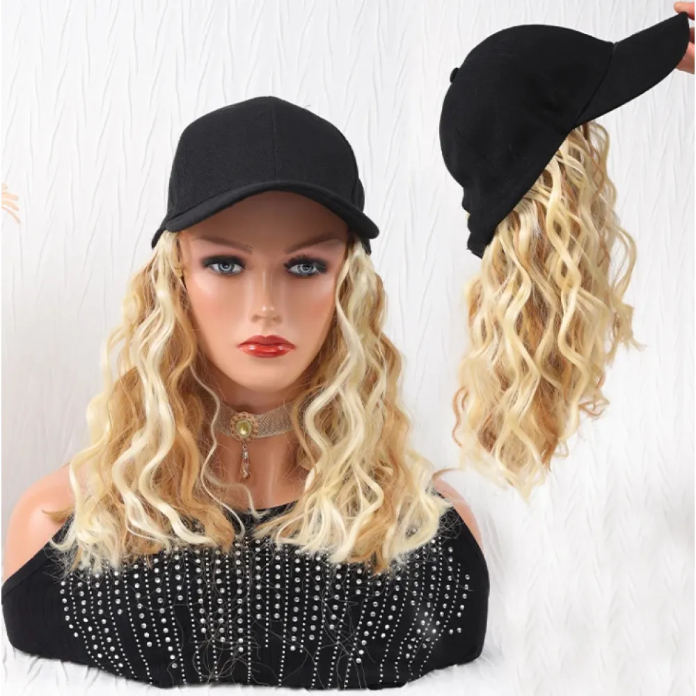 Fashionable Peaked Cap Shoulder Length Egg Roll Wig