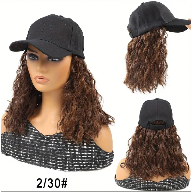 Fashionable Peaked Cap Shoulder Length Egg Roll Wig