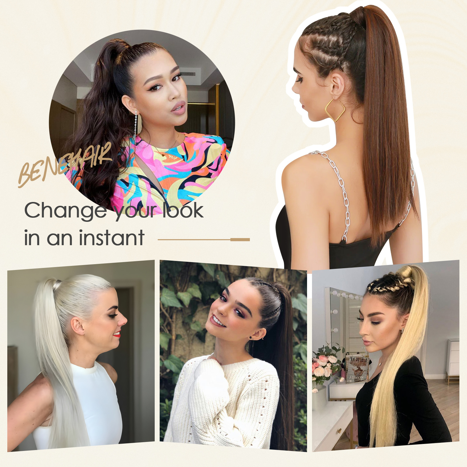 Velcro Pocket Ponytail Women's Wrap Hair Wig
