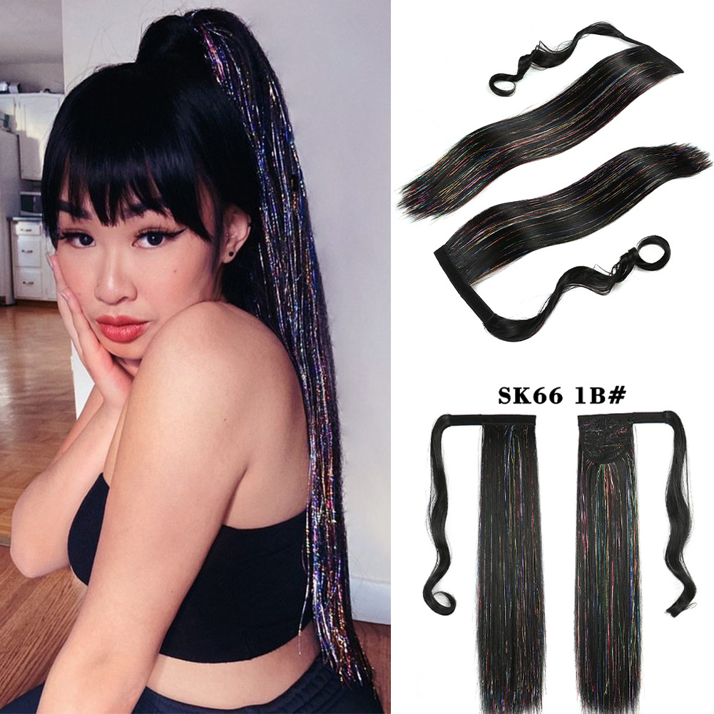 Velcro Ponytail Wig Colorful Chemical Fiber Long Straight Hair