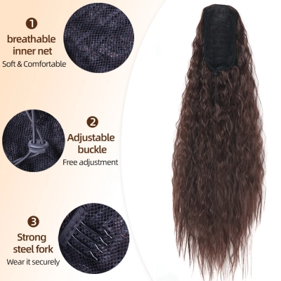 Water Rippled Long Fluffy Drawstring Ponytail 02