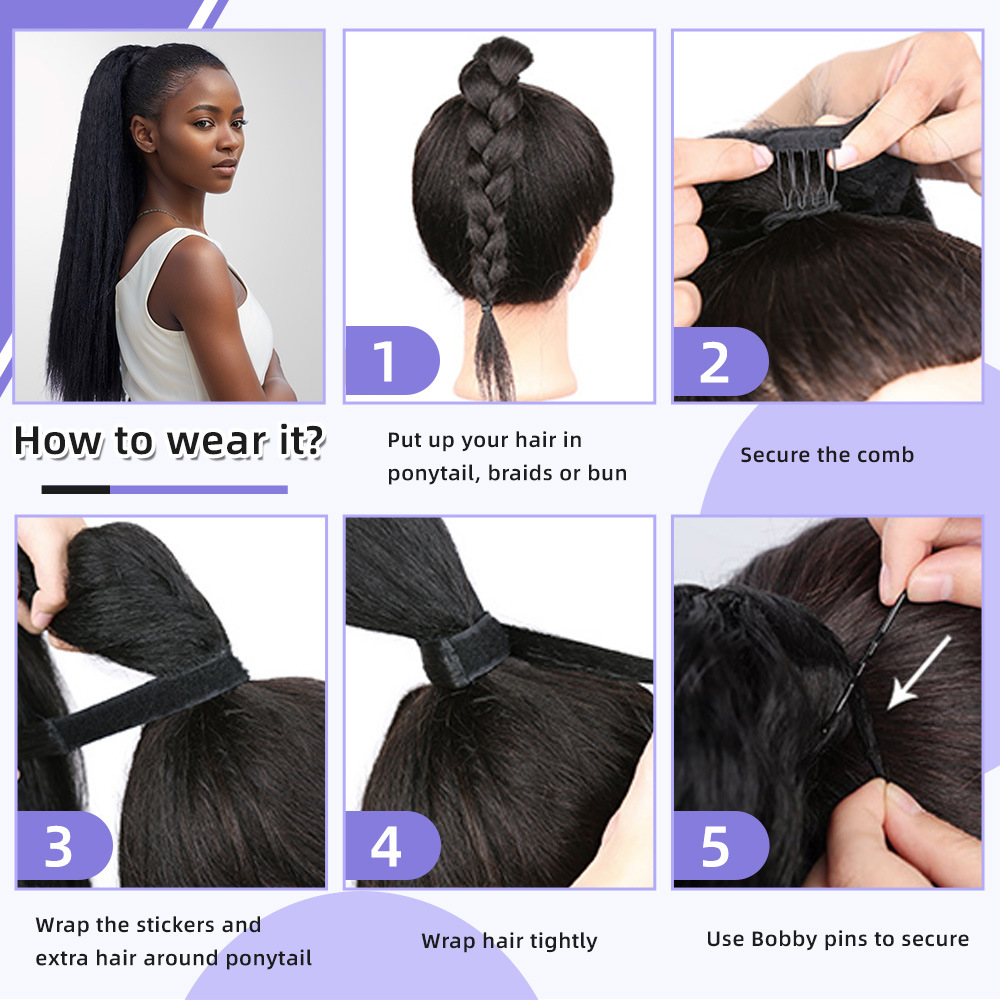 Women's Wrap-around Hair Extensions with Fluffy Velcro Ponytail