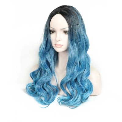 Blue Headband Long Curly Hair Fluffy Wig Wig Set 02