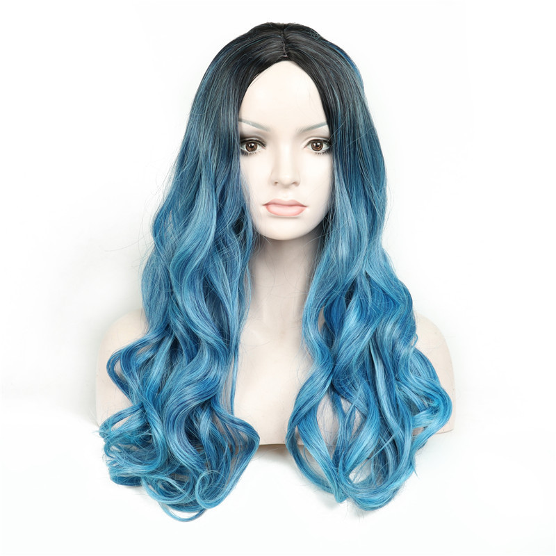 Blue Headband Long Curly Hair Fluffy Wig Wig Set