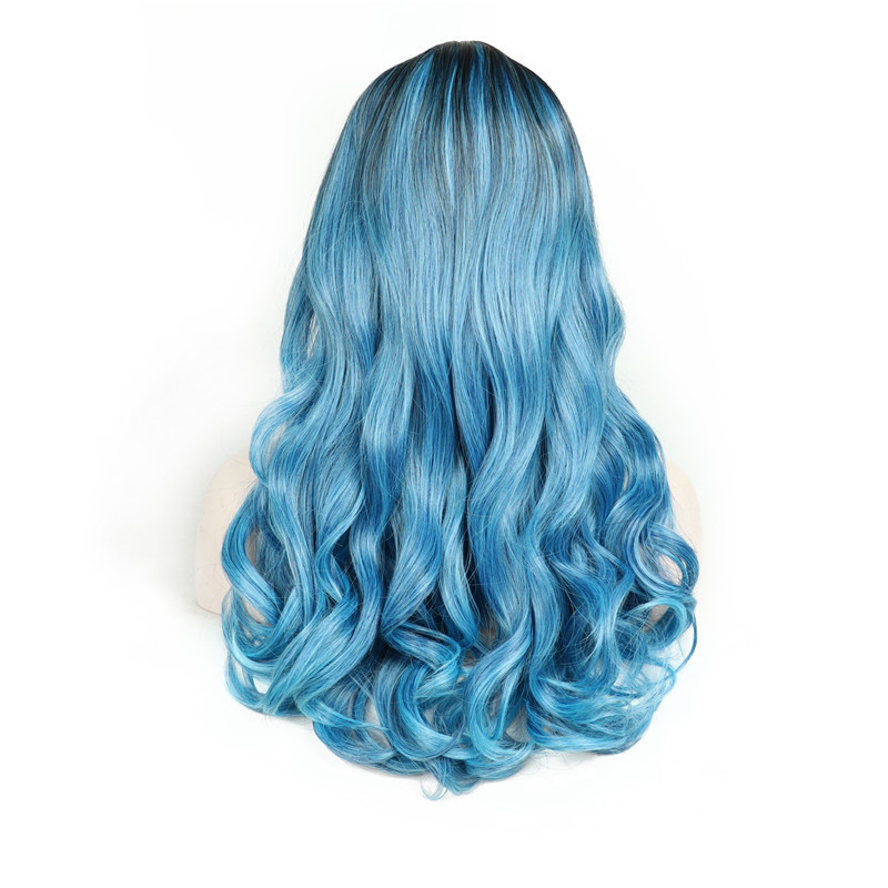 Blue Headband Long Curly Hair Fluffy Wig Wig Set