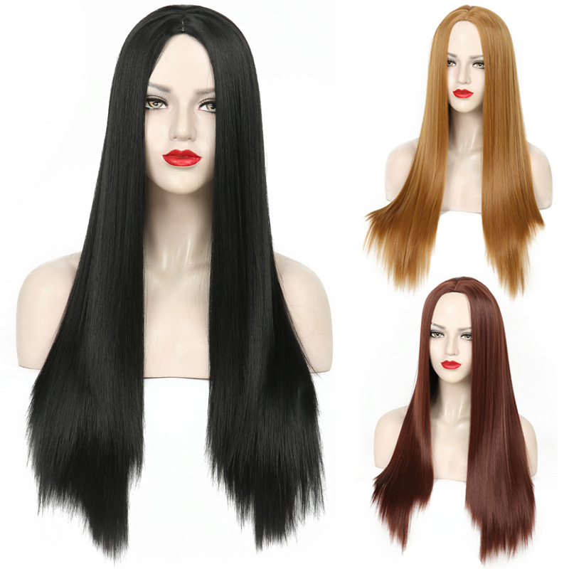Fashionable Middle-parted Black Long Straight Full Hood