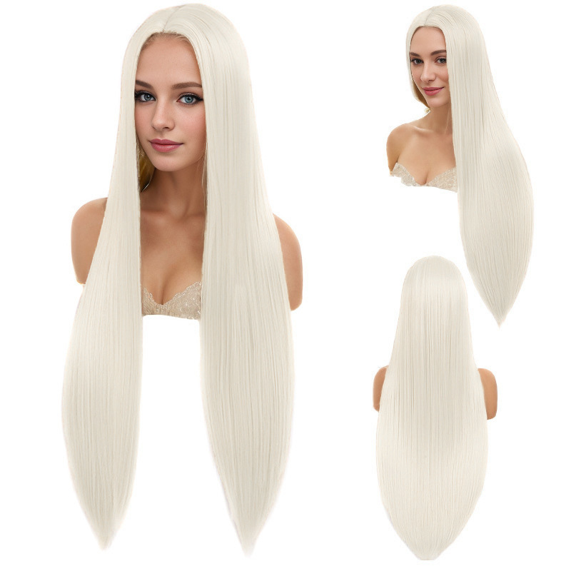 Fashionable Middle-parted Black Long Straight Full Hood