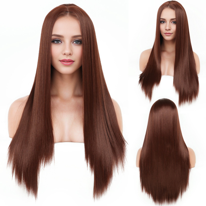 Fashionable Middle-parted Black Long Straight Full Hood