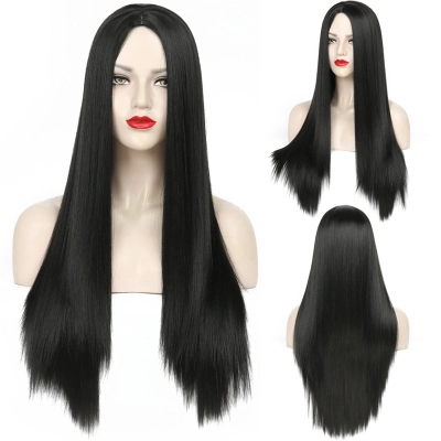 Fashionable Middle-parted Black Long Straight Full Hood 02