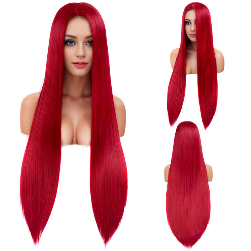 Fashionable Middle-parted Black Long Straight Full Hood