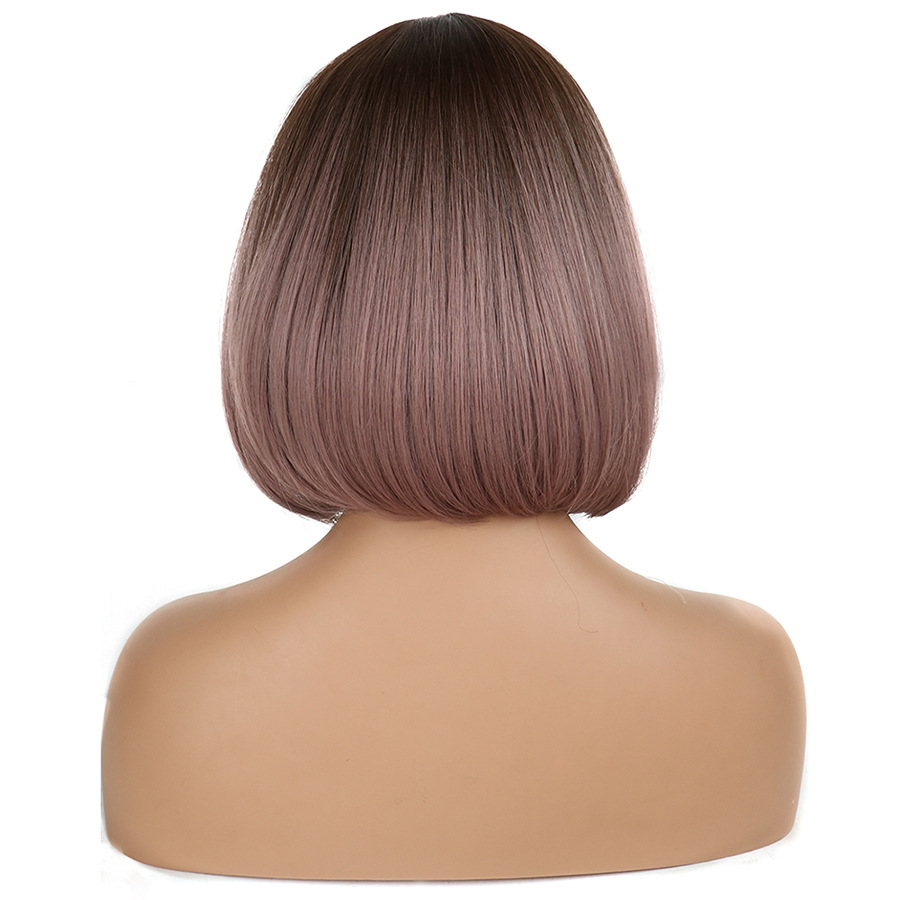 Female Brown Gradient Short Straight Hair with Bangs