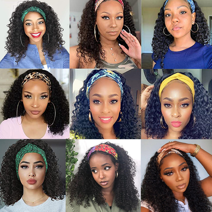 Headband Wig Black Curly Afro Hair