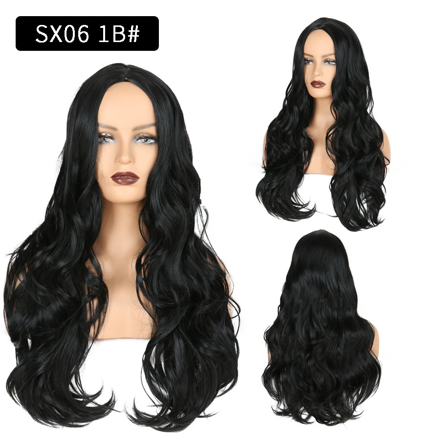 Long Wavy Wig Set with Chemical Fiber Wig