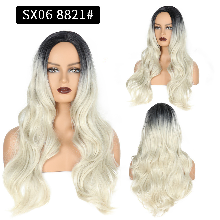 Long Wavy Wig Set with Chemical Fiber Wig