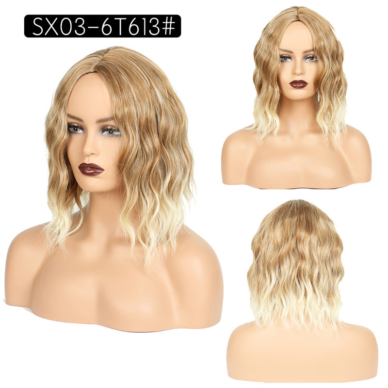 Medium Parted Full Headband with Rippled Short Hair and Clavicle Hair