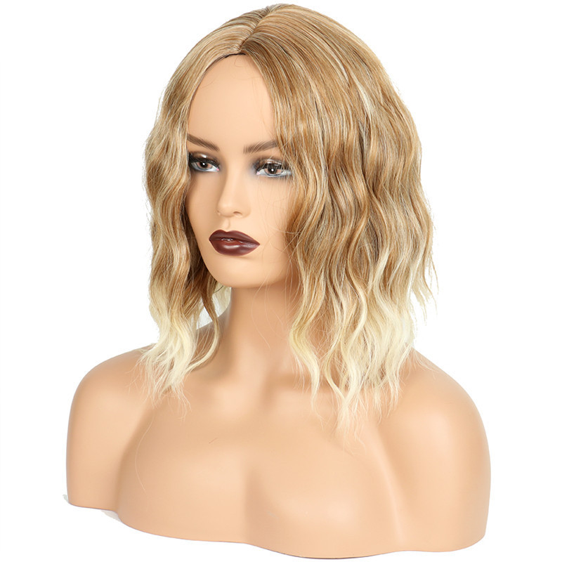 Medium Parted Full Headband with Rippled Short Hair and Clavicle Hair