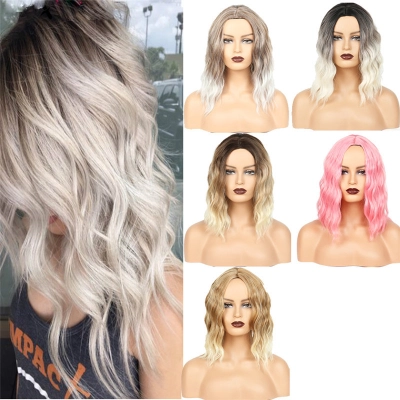 Medium Parted Full Headband with Rippled Short Hair and Clavicle Hair 01
