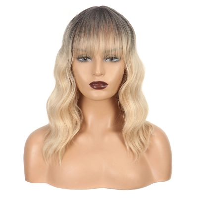 Mid-length Curly Ripple Women's Full Head Wig with Bangs 01
