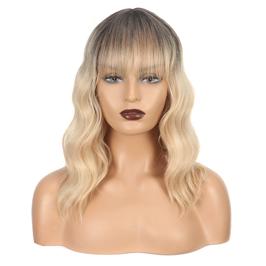 Mid-length Curly Ripple Women's Full Head Wig with Bangs