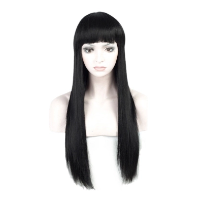 Natural Wig Set for Black Long Straight Hair with Bangs 02